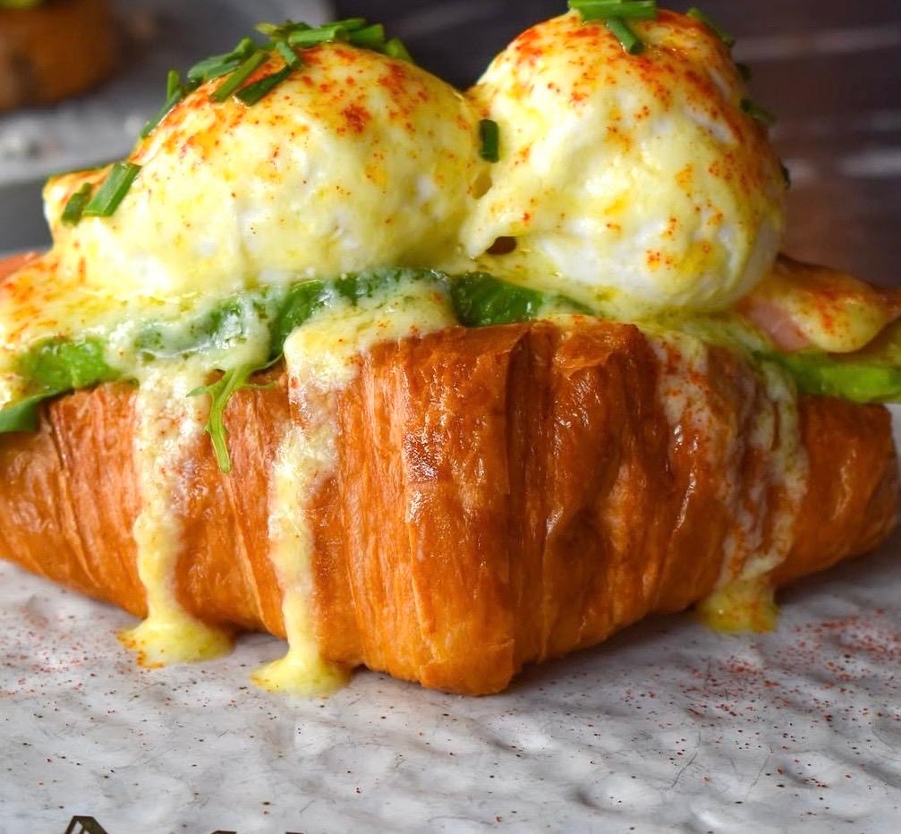 Benedict Eggs in croissant